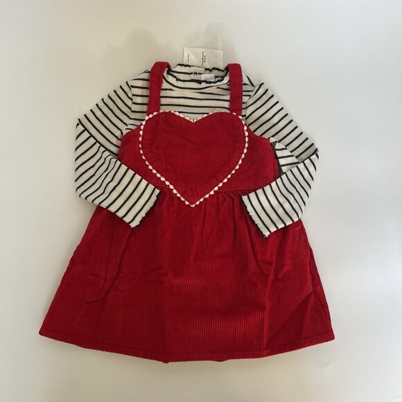 Old Navy Toddler Girls Valentines Red Dress Set Corduroy Heart Striped Shirt - Picture 9 of 9
